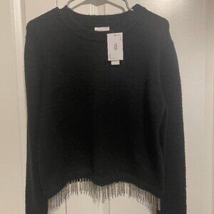 Lola Black Rhinestone Fringed Sweater